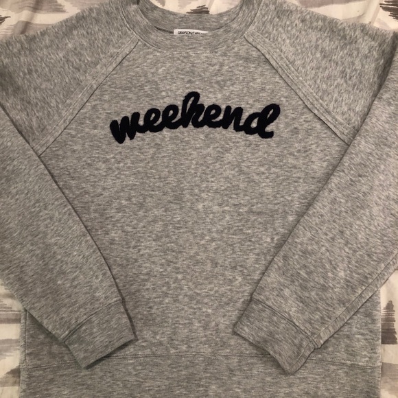 Gray sweatshirt w navy blue letters - Picture 1 of 4
